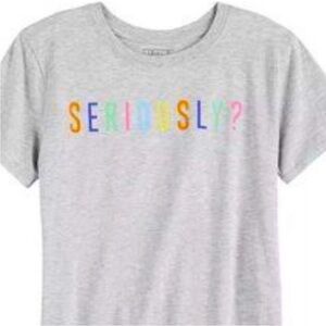 NEW Seriously Rainbow Graphic Short Sleeve Text Tee Heather Grey XXL